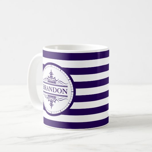 Monogram Nautical Classic Navy Blue Striping Tasse (Vorderseite Links)