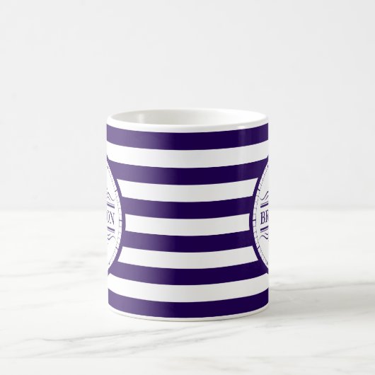 Monogram Nautical Classic Navy Blue Striping Tasse (Mittel)