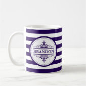 Monogram Nautical Classic Navy Blue Striping Tasse (Links)