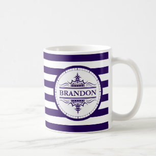 Monogram Nautical Classic Navy Blue Striping Tasse