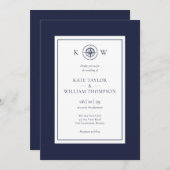 Monogram Nautical Compass Navy Blue Wedding Einladung (Vorne/Hinten)