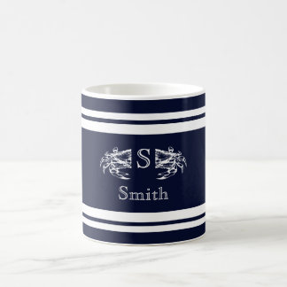 Monogram Nautical Elegane Blue White Crab Anchor C Kaffeetasse