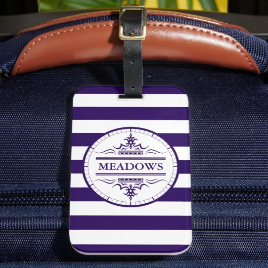 Monogram Nautical Elegant Navy Blue Luggage Tag Gepäckanhänger (Vorderseite Insitu 2)