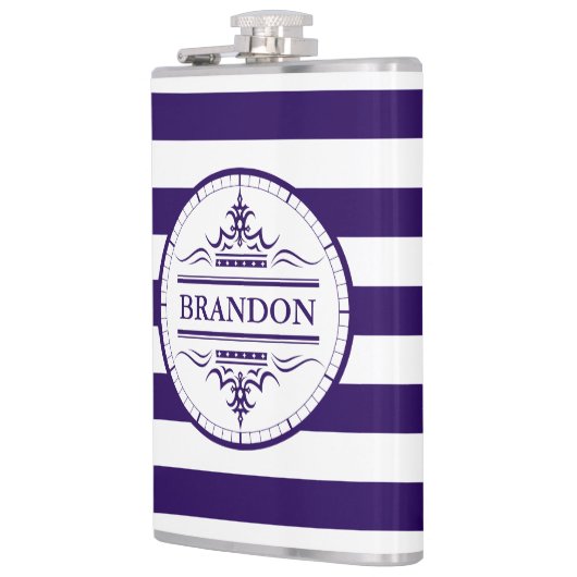 Monogram Nautical Elegant Navy Blue Striping Flask Flachmann (Links)