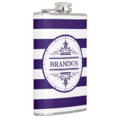 Monogram Nautical Elegant Navy Blue Striping Flask Flachmann (Rechts)