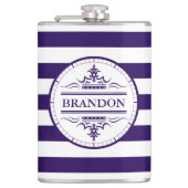 Monogram Nautical Elegant Navy Blue Striping Flask Flachmann (Vorderseite)