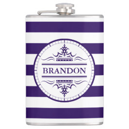 Monogram Nautical Elegant Navy Blue Striping Flask Flachmann