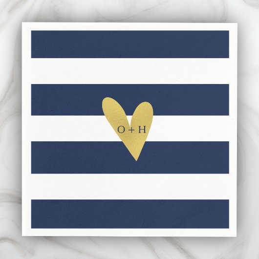 Monogram Nautical Gold Heart Wedding Paper Napkin Serviette