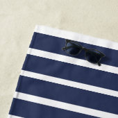 Monogram Nautical Modern Navy Blue White Stripes Strandtuch (Beispiel)
