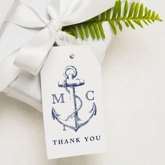 Monogram Nautical Navy Blue Anchor Vielen Dank Geschenkanhänger