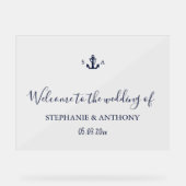 Monogram Nautical Navy Blue Anchor Wedding     Acrylschild (Vorderseite)