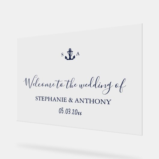Monogram Nautical Navy Blue Anchor Wedding     Acrylschild (Winkel)