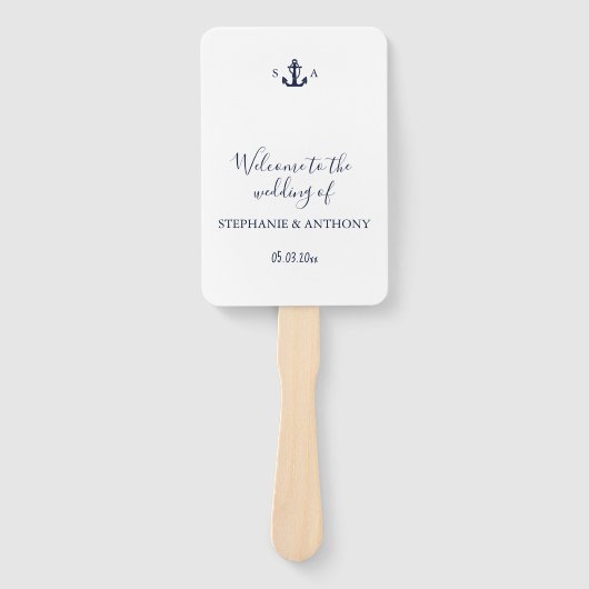 Monogram Nautical Navy Blue Anchor Wedding    Fächer (Vorderseite)
