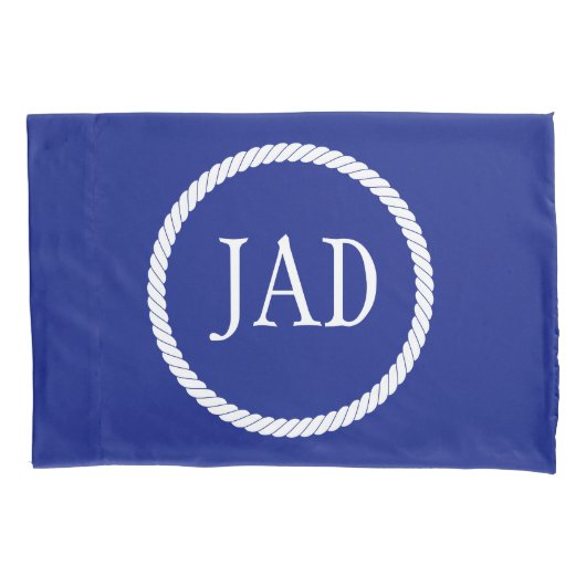Monogram Nautical Navy Blue White Circle Kissenbezug (Vorderseite-Links)
