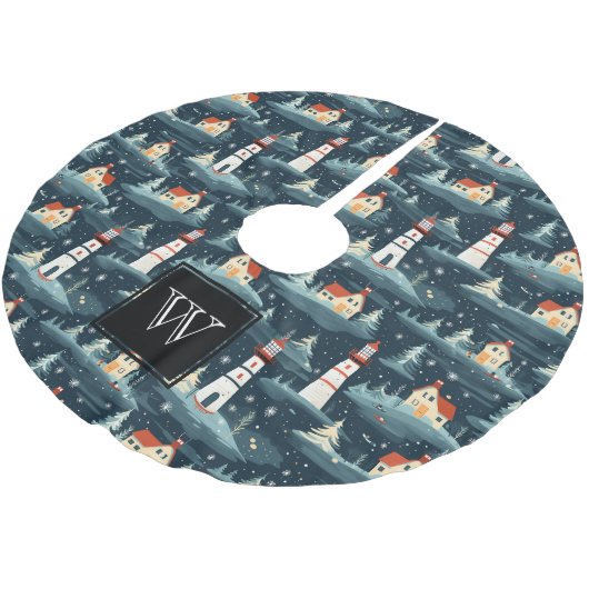Monogram Nautical Sea Lighthouse Polyester Weihnachtsbaumdecke (Schrägansicht)