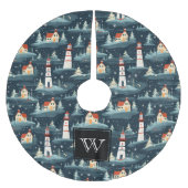 Monogram Nautical Sea Lighthouse Polyester Weihnachtsbaumdecke (Vorderseite)