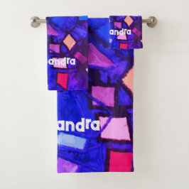Monogram navy blau pink farbenfroh abstrakt badhandtuch set