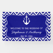 Monogram Navy Blue and White Nautical Wedding Banner (Horizontal)