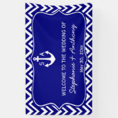 Monogram Navy Blue and White Nautical Wedding Banner (Vertikal)