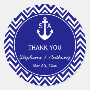 Monogram Navy Blue and White Nautical Wedding Runder Aufkleber