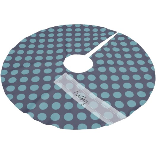 Monogram Navy Blue Baby Blue Polka Dot Pattern Polyester Weihnachtsbaumdecke (Schrägansicht)
