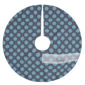 Monogram Navy Blue Baby Blue Polka Dot Pattern Polyester Weihnachtsbaumdecke (Vorderseite)