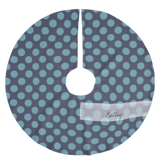 Monogram Navy Blue Baby Blue Polka Dot Pattern Polyester Weihnachtsbaumdecke (Vorderseite)