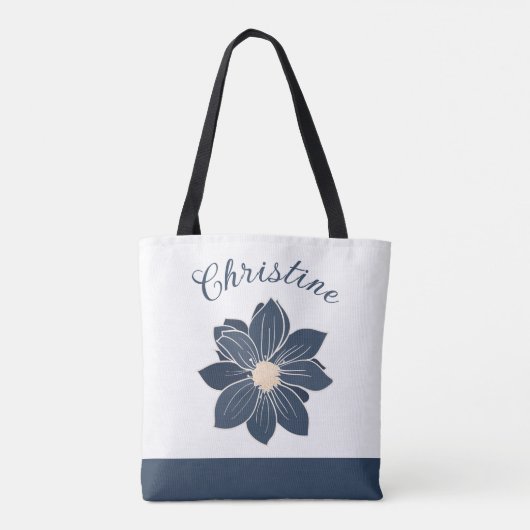 Monogram Navy Blue Blume Bridesmaid Gift Tasche (Rückseite)