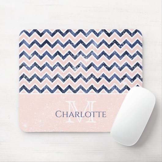 Monogram Navy Blue Blush Pink Name Mousepad (Mit Mouse)