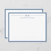 Monogram Navy Blue Border Personalisiert Mitteilungskarte (Vorne/Hinten)