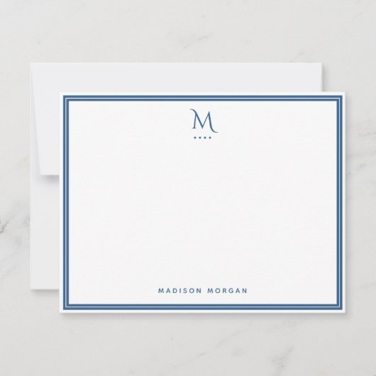 Monogram Navy Blue Border Personalisiert Mitteilungskarte (Vorderseite)
