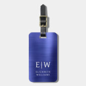 Monogram Navy Blue Brushed Metallic Elegant Gepäckanhänger (Vorderseite vertikal)