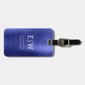 Monogram Navy Blue Brushed Metallic Elegant Gepäckanhänger (Vorderseite horizontal)