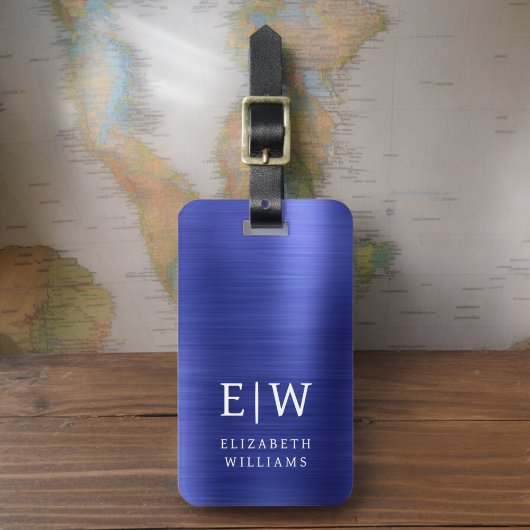 Monogram Navy Blue Brushed Metallic Elegant Gepäckanhänger