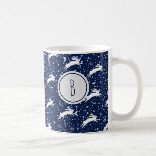 Monogram Navy Blue Celestial Bunny Rabbit Stars Kaffeetasse