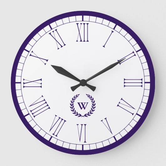 Monogram Navy Blue Classic Wall Clock Große Wanduhr (Vorderseite)