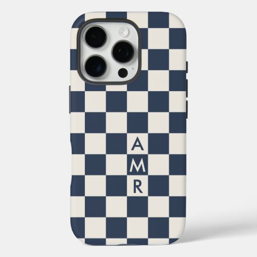 Monogram Navy Blue Creme Prüfmuster Case-Mate iPhone Hülle (Rückseite)