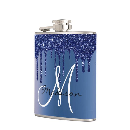 Monogram Navy Blue Drilling Glitzer Tropfen Flachmann (Links)