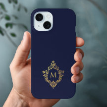 Monogram Navy Blue Elegant Imitats Gold Wappen Ini