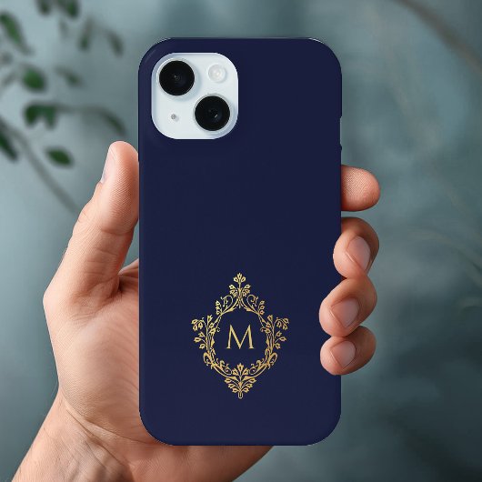 Monogram Navy Blue Elegant Imitats Gold Wappen Ini Case-Mate iPhone Hülle