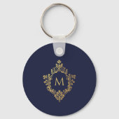 Monogram Navy Blue Elegant Imitats Gold Wappen Ini Schlüsselanhänger (Vorderseite)