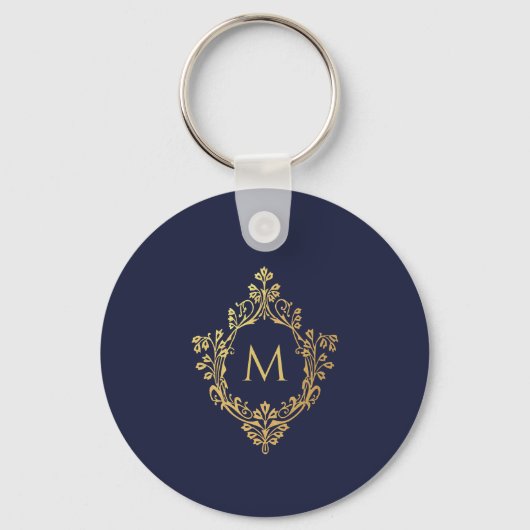 Monogram Navy Blue Elegant Imitats Gold Wappen Ini Schlüsselanhänger (Vorderseite)