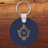 Monogram Navy Blue Elegant Imitats Gold Wappen Ini Schlüsselanhänger (Vorderseite)