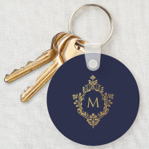 Monogram Navy Blue Elegant Imitats Gold Wappen Ini
