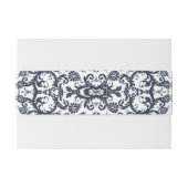Monogram Navy Blue Floral Damask Einladungsbanderole (Rückseitenbeispiel)