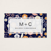Monogram Navy Blue Flowers Business Cards (Vorderseite)