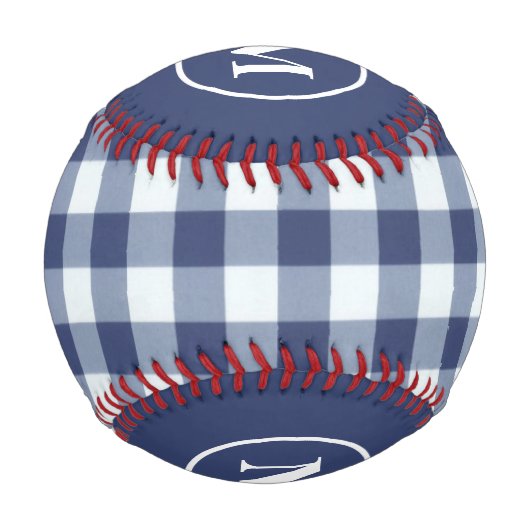Monogram Navy Blue Gingham Baseball (Rückseite)