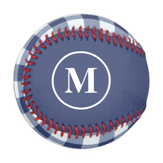 Monogram Navy Blue Gingham Baseball (Vorderseite Links)