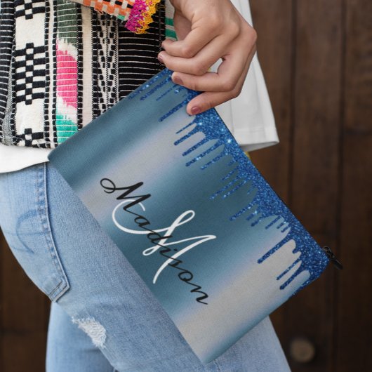 Monogram Navy Blue Glitzer Look Tropfens Girl Zubehörtasche