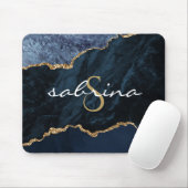 Monogram Navy Blue Gold Agate Geode Mousepad (Mit Mouse)